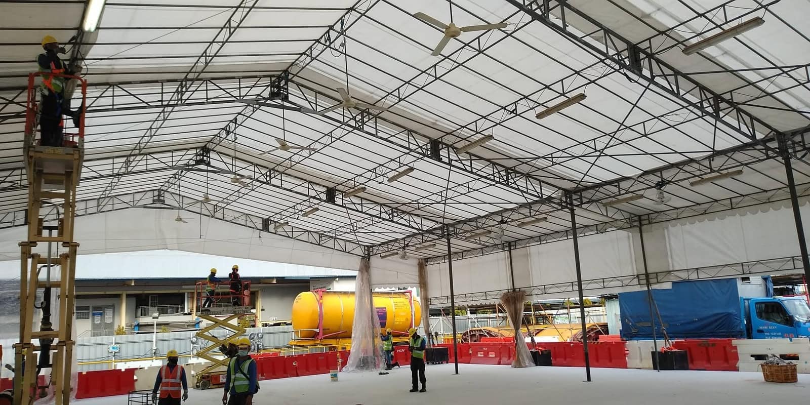 Large tent structure under installation